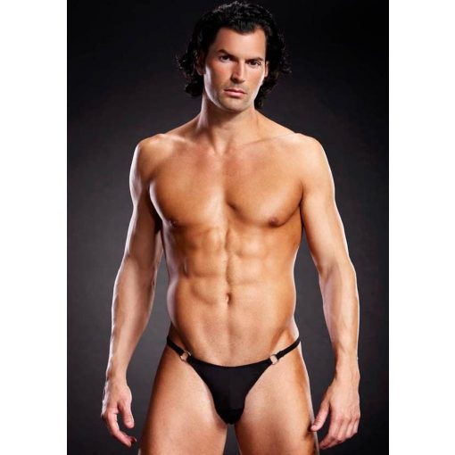  Microf. Thong w. Metal Rings Black S/M Men's clothing