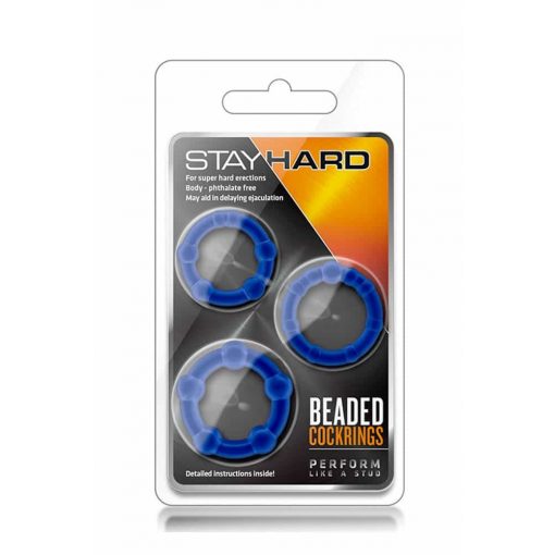  Stay Hard Beaded Cockrings Blue Penis Ring/Cuff