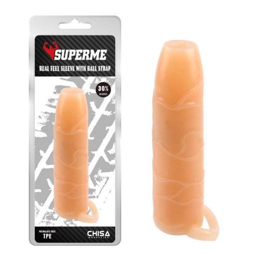  Real Feel Sleeve With Ball Strap Penis Sheath/Extender