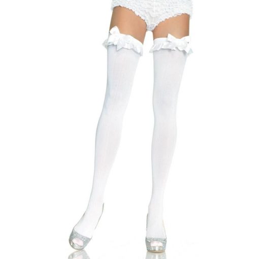  726010 NYLON OTK W/RUFFLE BOW O/S WHT Hosiery