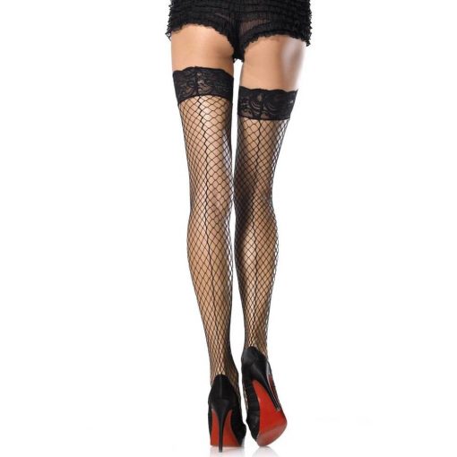  729061 STAY-UP LYCRA INDUSTRIAL LACE TOP THIGH HIGHS WITH BACK SEAM O/S BLK Stockings/Hanging Garters