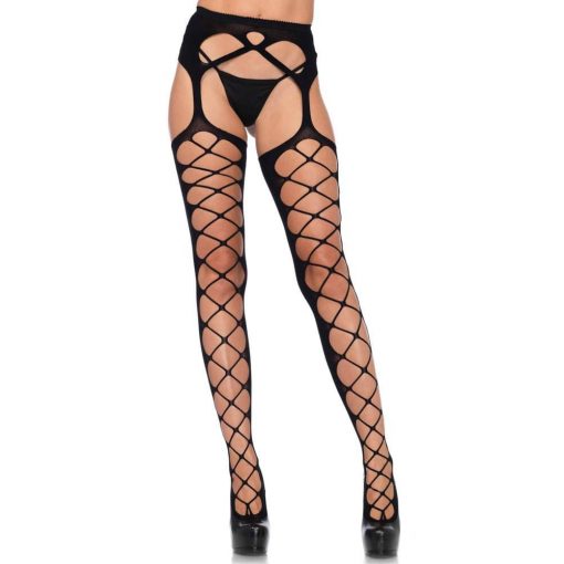  Diamond net opaque stockings, black, O/S Stockings