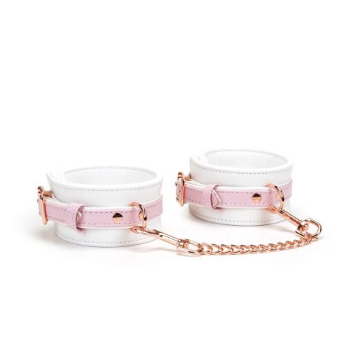  White & Pink Fairy Goat Leather Hand Cuffs