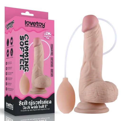  8" Soft Ejaculation Cock With Ball Flesh Dildo