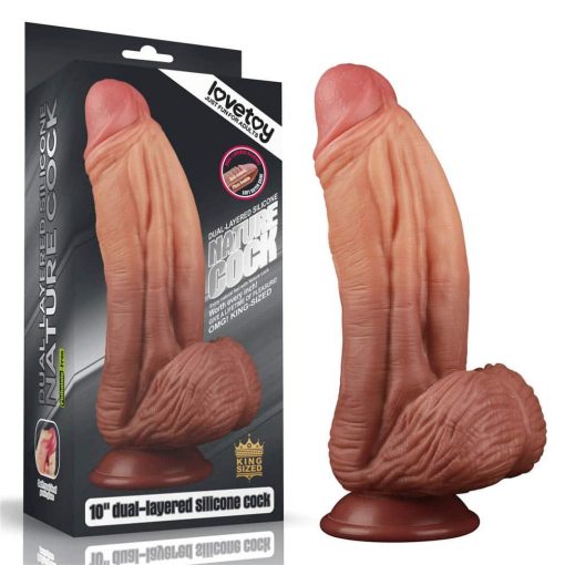  10" Dual-layered Silicone Nature Cock Brown Dildo