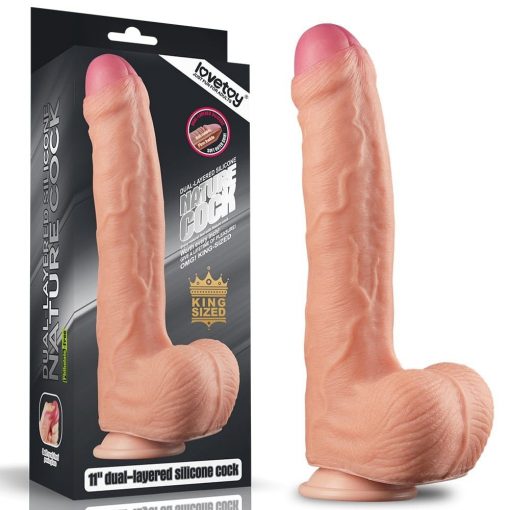  11" Dual Layer Platinum Silicone Cock Dildo