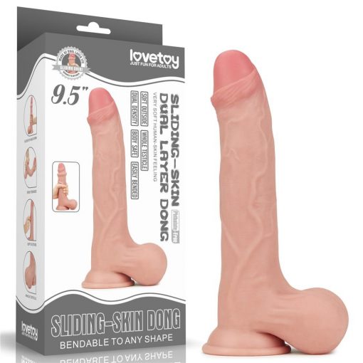  9.5'' Sliding Skin Dual Layer Dong - Whole Testicle Dildo