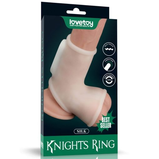  Vibrating Silk Knights Ring with Scrotum Sleeve (White) I Penis Ring/Cuff