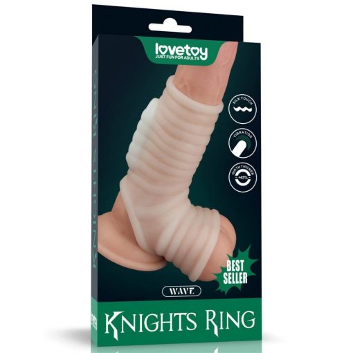  Vibrating Silk Knights Ring with Scrotum Sleeve (White) III Penis Ring/Cuff