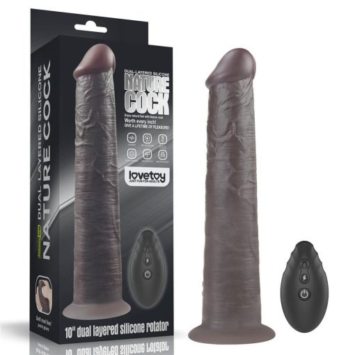  10'' Dual Layered Silicone Rotator Brown Realistic vibrator