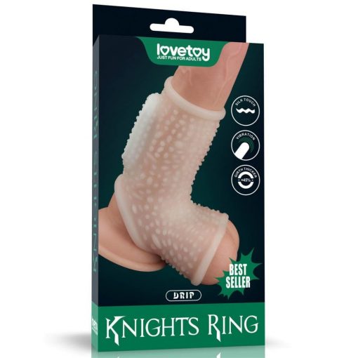  Vibrating Drip Knights Ring with Scrotum Sleeve (White) Penis Ring/Cuff