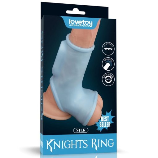  Vibrating Silk Knights Ring with Scrotum Sleeve Blue Penis Ring/Cuff