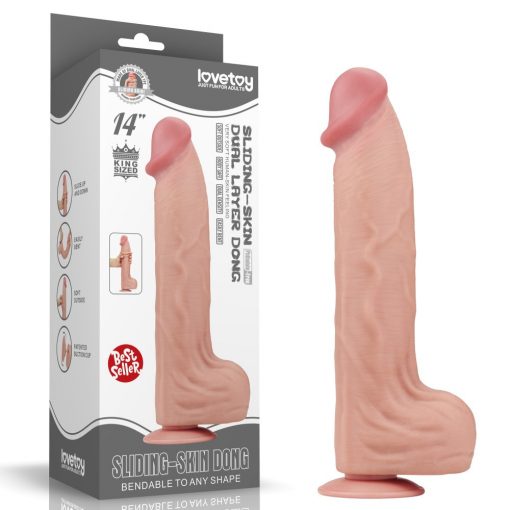  14'' King Sized Sliding Skin Dual Layer Dong Dildo