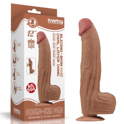  12'' King Sized Sliding Skin Dual Layer Dong Brown Dildo