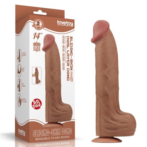  14'' King Sized Sliding Skin Dual Layer Dong Brown Dildo