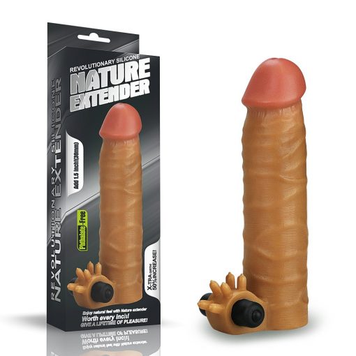  Add 1.5" Vibrating Silicone Extender Brown Penis Sheath/Extender