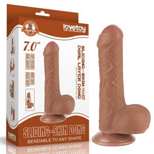  7'' Sliding Skin Dual Layer Dong Brown Dildo