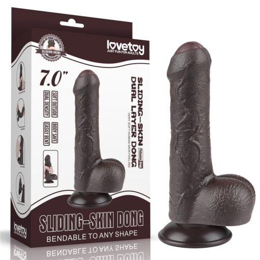  7'' Sliding Skin Dual Layer Dong Black Dildo