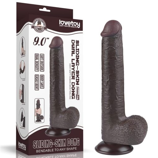  9'' Sliding Skin Dual Layer Dong Black Dildo