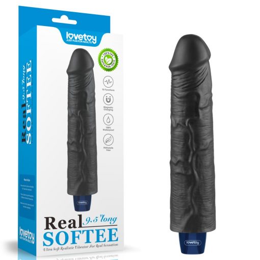  9.5" REAL SOFTEE Rechargeable Vibrating Dildo(Black)