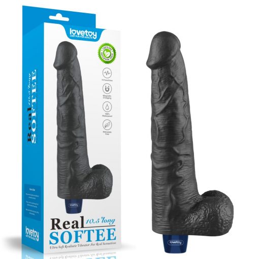  10.5" REAL SOFTEE Rechargeable Vibrating Dildo(Black)