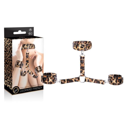  LEOPARD FRENZY COLLAR WITH HAND CUFFS BDSM set