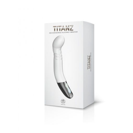  TITANZ 8" SILICONE RECHARGEABLE VIBRATOR IN IVORY WHITE