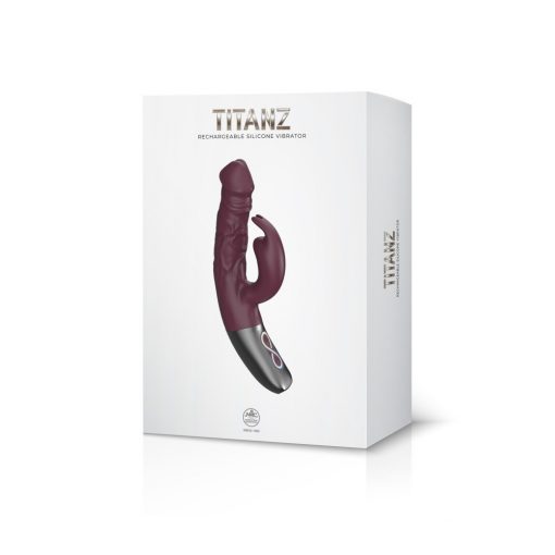  TITANZ 7" SILICONE RECHARGEABLE VIBRATOR IN RUBY RED