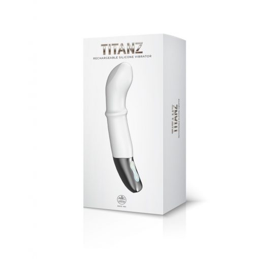  TITANZ 7" SILICONE RECHARGEABLE VIBRATOR IN IVORY WHITE