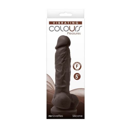  Colors - Pleasures - Vibrating - 5" Dildo - Dark Brown Realistic vibrator