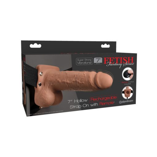  7" Hollow Strap-On with Remote Tan/ Black