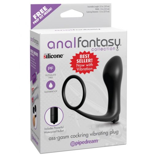  Ass-Gasm Cockring Vibrating Plug Black