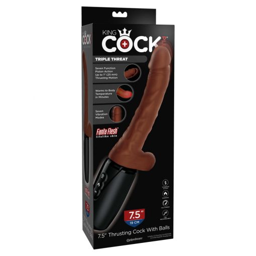  7.5" Thrusting Cock with Balls Brown