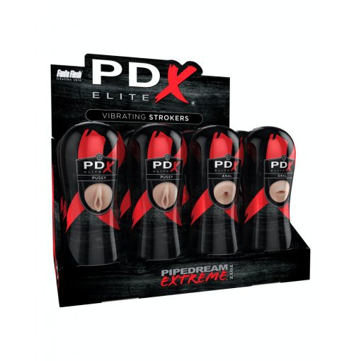  Pipedream Extreme Elite Vibrating Stroker Display - 12 pcs Light/Black