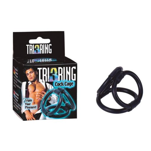  Tri Ring Cock Cage Black Penis Ring/Cuff